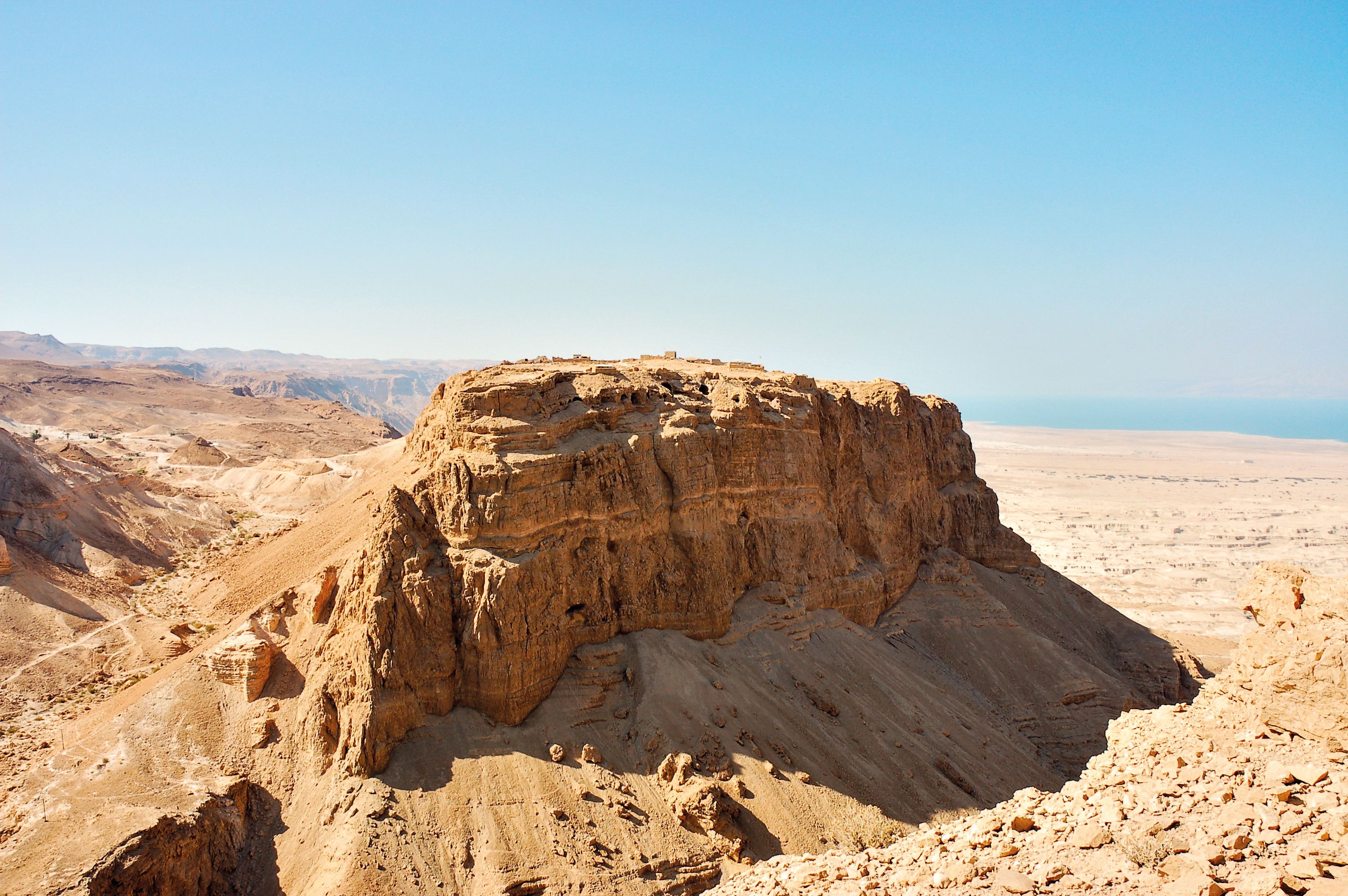 Scenic view of Masada stronghold, Dead Sea, Israel.