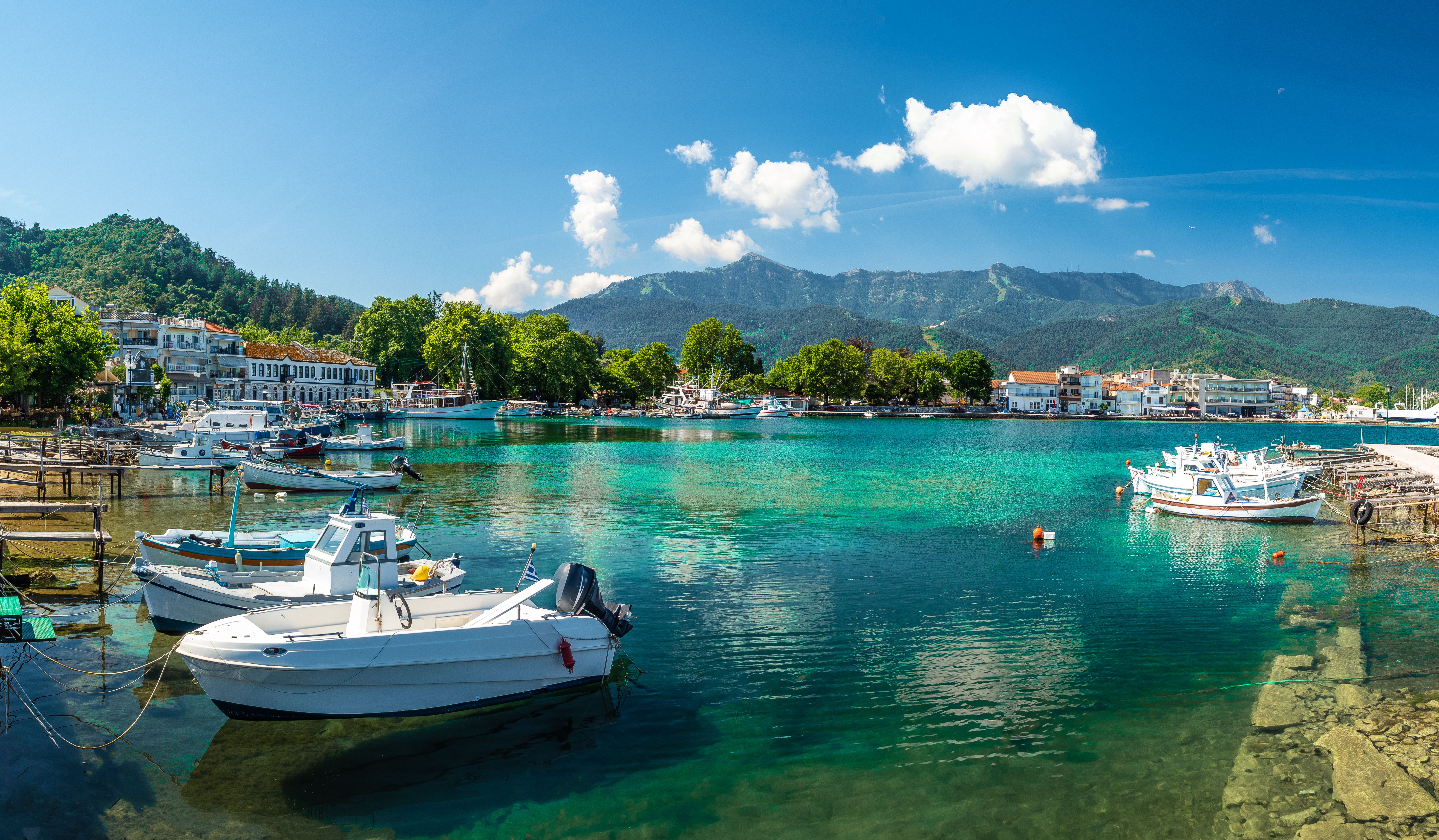 Panoramic View on Limenas Thasou, capital and main port of Thassos island